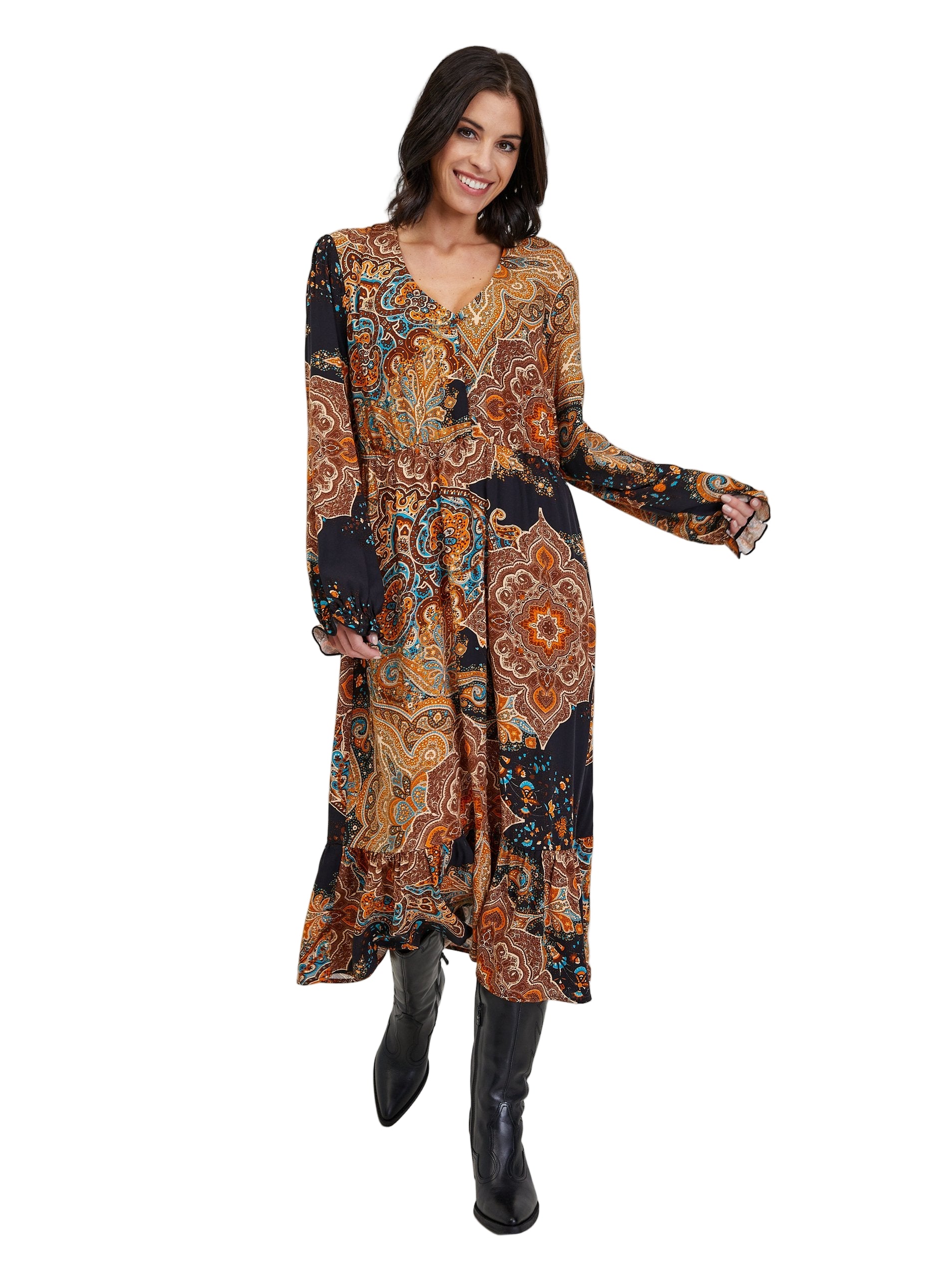 Rjava ženska vzorčasta midi obleka ORSAY