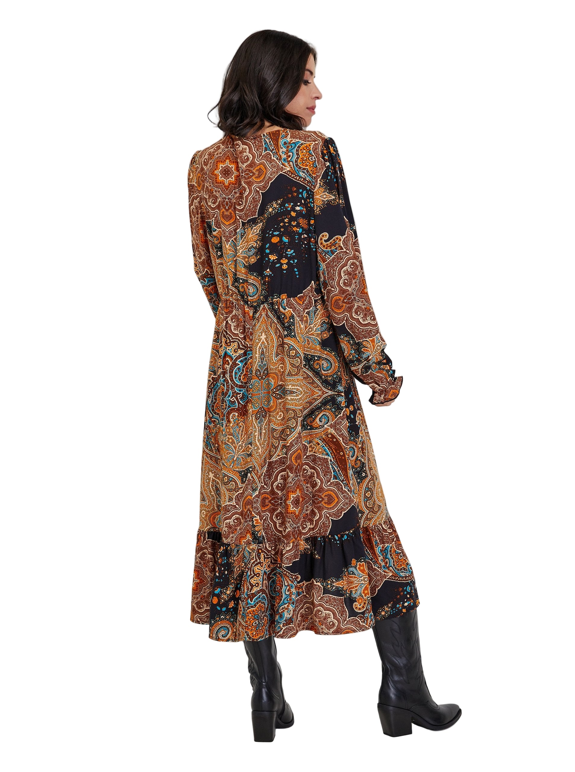 Rjava ženska vzorčasta midi obleka ORSAY